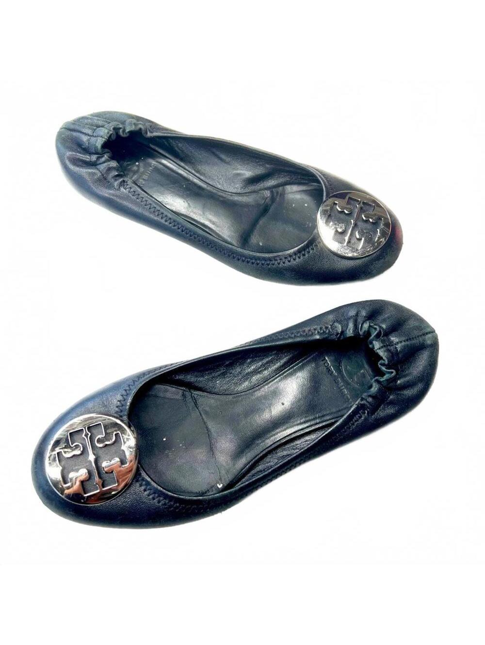 Tory Burch Reva Ballet Flat with Silver Logo Medallion ~ Size 7.5